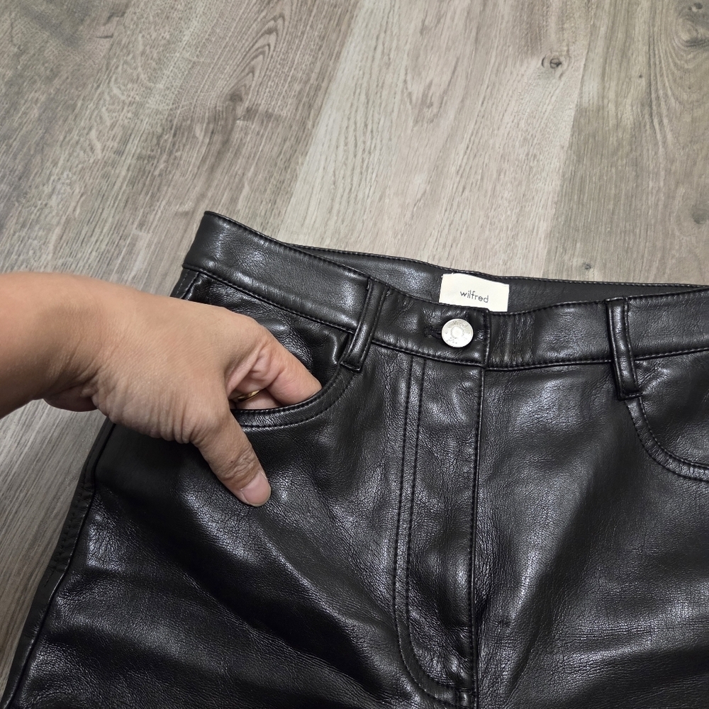 Aritzia Wilfred Black Leather Straight-Leg Pants High-Rise Minimalist Chic Luxe - Picture 5 of 11